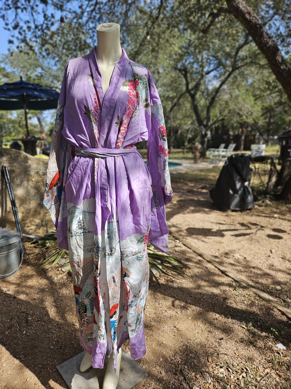 Gorgeous Lavender Floral Cotton Kimono Robe Made In JAPAN Geisha Girls One Size